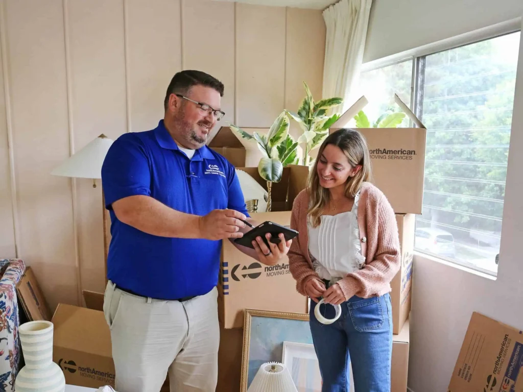 Customer receiving in-home estimate